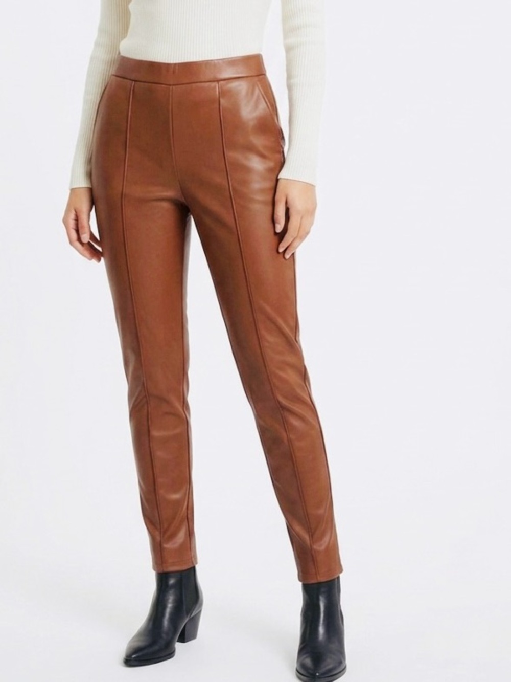 HAUTE MONDE Faux Leather Camel Tan Stretchy Skinny Pants Brown Leggings